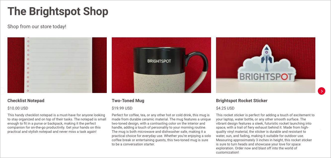 Brightspot Shop offering products imported from Shopify