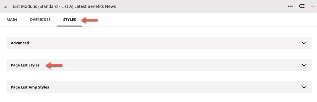Open the Styles tab and Page List Styles cluster