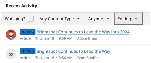 Status color displayed in the Recent Activity widget