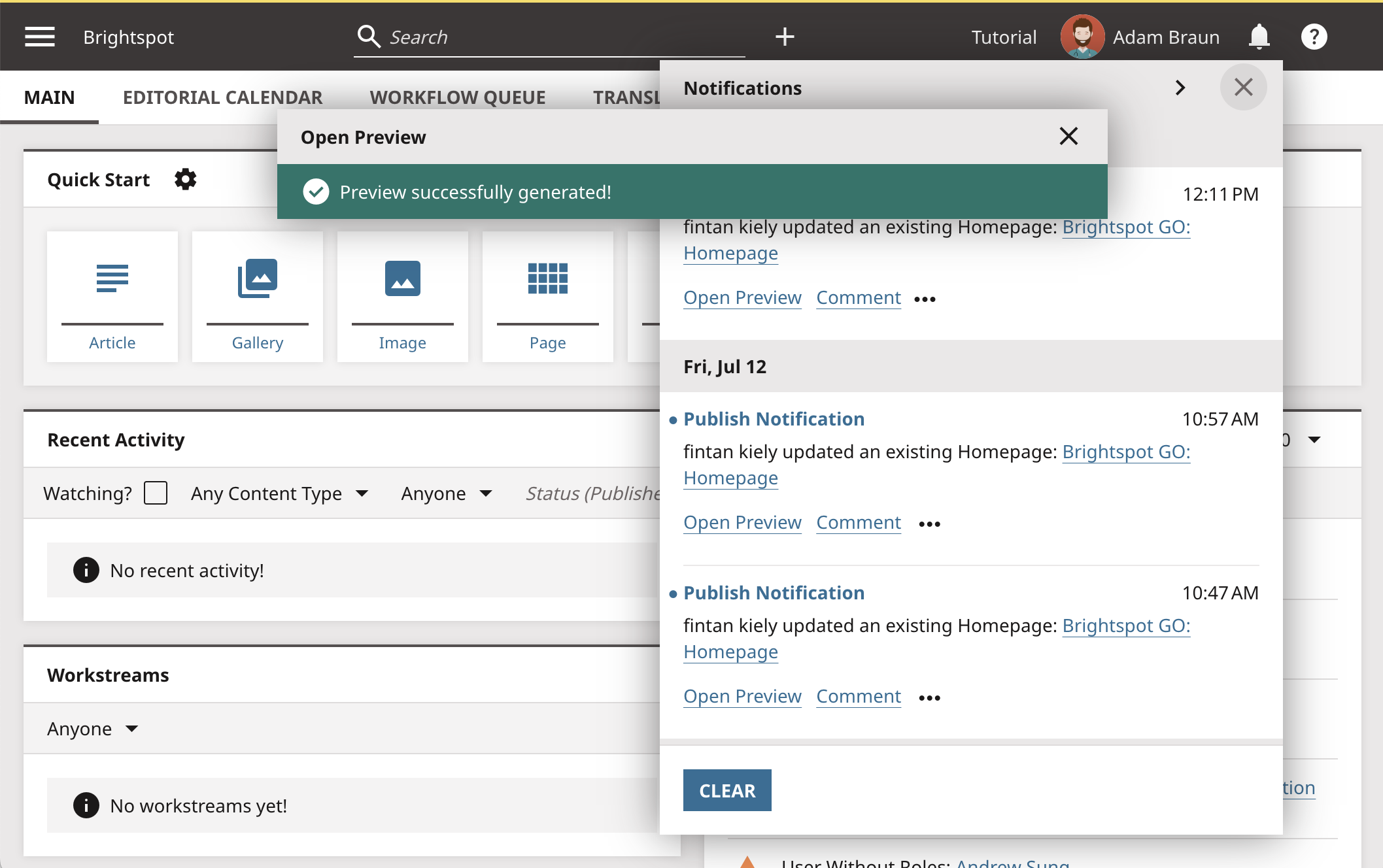 Actionable Notifications Screenshot