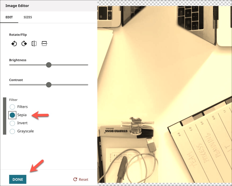Making contextual edits to an image placed in an article