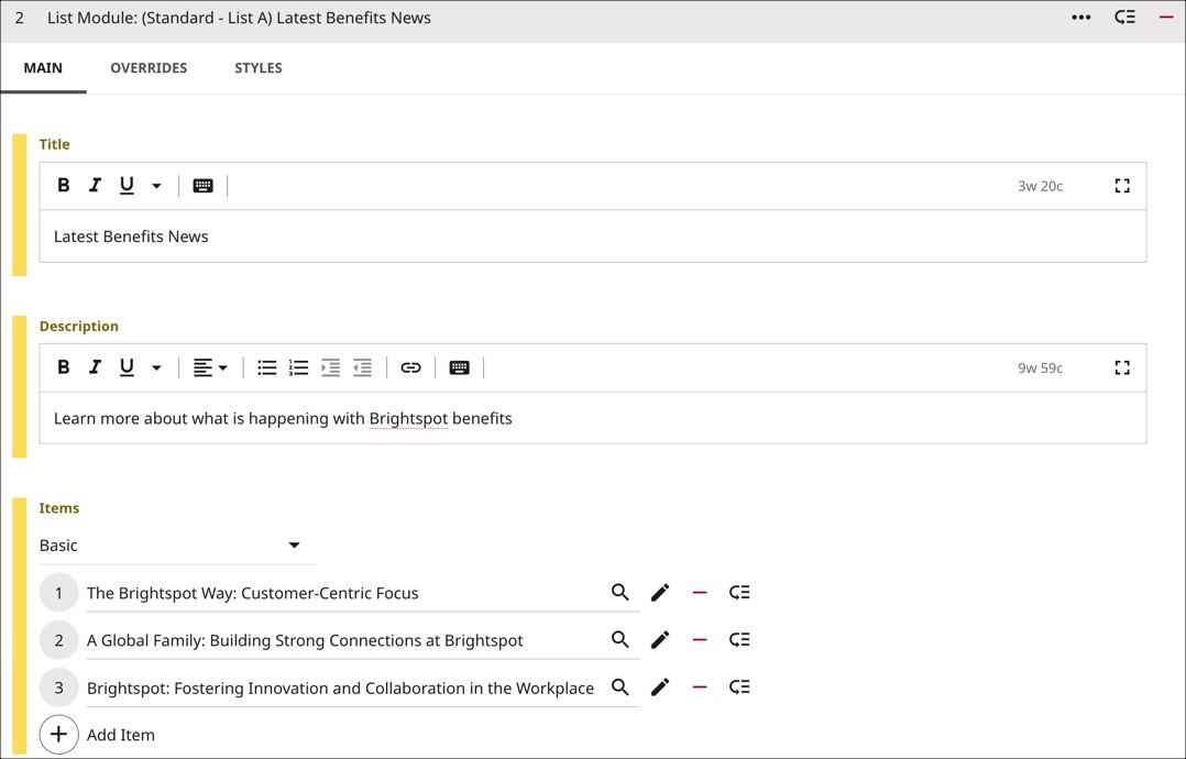 Add articles to your list module
