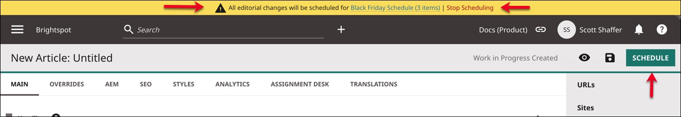 Bulk-scheduling mode banner and Schedule button highlighted