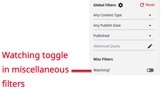 Watching toggle miscellaneous filters
