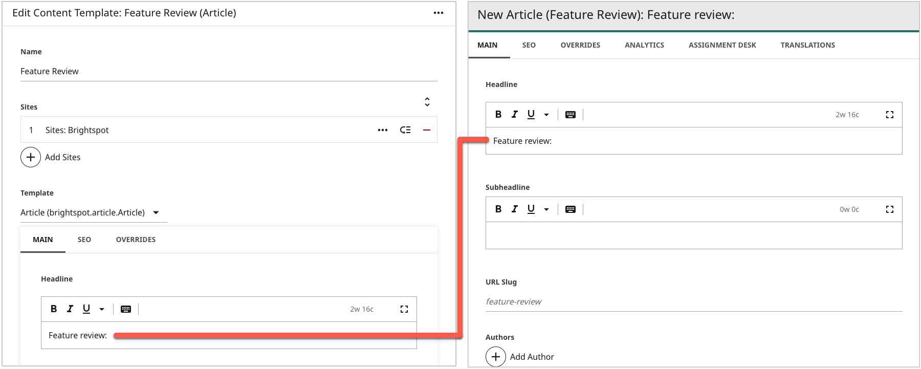 Feature review template (applied at site level)