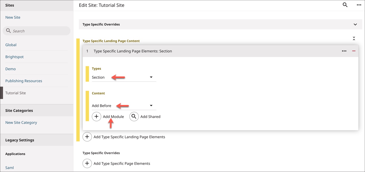 Setting the type specific overrides