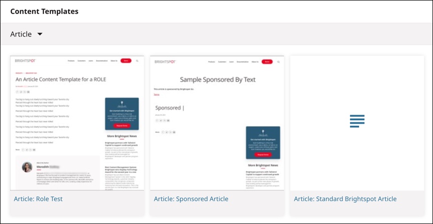 Content Templates widget